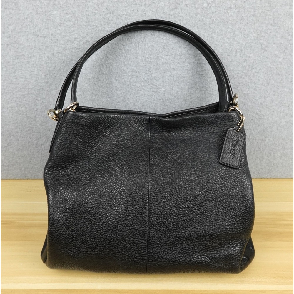 Coach Purse Hand Bag Black Leather Pebbled Madison Phoebe Multi Zipper Y2K